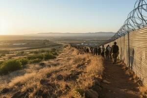 sombrio figuras dividido de a implacável cercas do Golan alturas foto