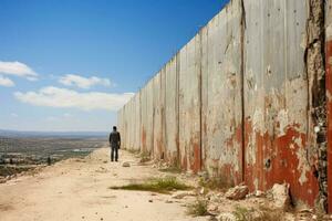 bala impresso parede carrinhos Forte testamento para tenacidade no meio Israel Palestina conflito foto