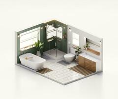 isométrico Visão banheiro aberto dentro interior arquitetura 3d Renderização foto