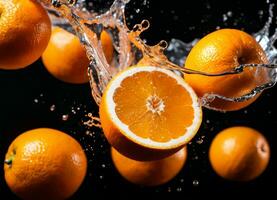 laranja frutas queda dentro a água salpicos ai generativo foto