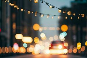 bokeh luz em a rua fundo. ai generativo pró foto