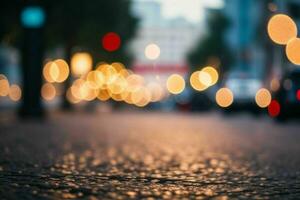 bokeh luz em a rua fundo. ai generativo pró foto