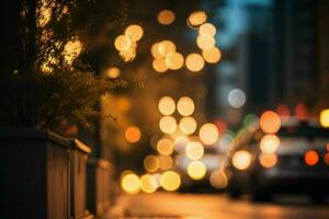 bokeh luz em a rua fundo. ai generativo pró foto