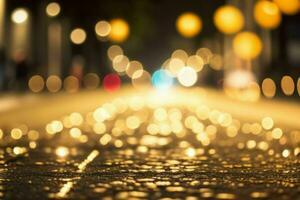 ouro bokeh luz em a rua fundo. ai generativo pró foto