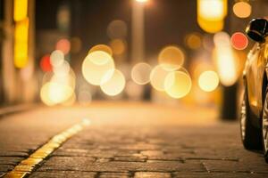 ouro bokeh luz em a rua fundo. ai generativo pró foto