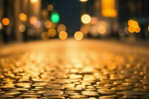 ouro bokeh luz em a rua fundo. ai generativo pró foto