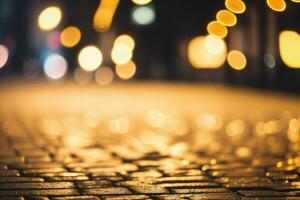 ouro bokeh luz em a rua fundo. ai generativo pró foto