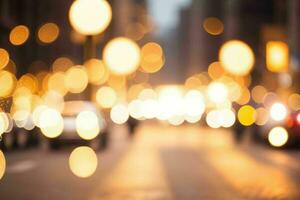 ouro bokeh luz em a rua fundo. ai generativo pró foto