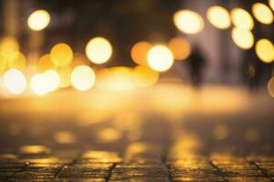 ouro bokeh luz em a rua fundo. ai generativo pró foto