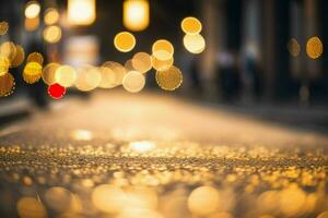 ouro bokeh luz em a rua fundo. ai generativo pró foto