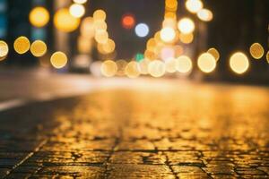 ouro bokeh luz em a rua fundo. ai generativo pró foto