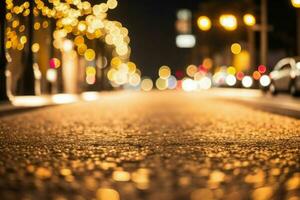 ouro bokeh luz em a rua fundo. ai generativo pró foto