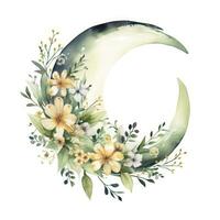 aguarela floral lua com vegetação em uma branco fundo. ai gerado foto