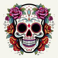 mexicano rosas crânio. mexicano rosas crânio. dia de los muertos shugar colorida cabeça. ai gerado foto