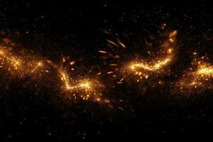 abstrato ouro fogo onda em Preto fundo. fantasia fractal textura. digital arte. 3d Renderização, detalhe do fogo faíscas isolado em Preto fundo, ai gerado foto