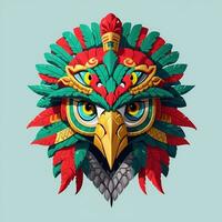 Falcão quetzalcoatl cabeça, simétrico, plano ícone projeto, ai gerado foto