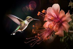 peito escamoso beija Flor alimentando em flores criada com generativo ai foto