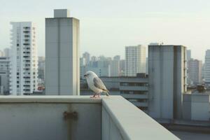 uma pássaro sentado em a Beira do uma construção generativo ai foto