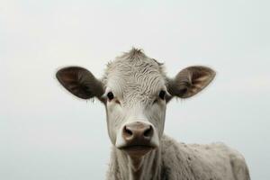 uma fechar acima do uma vaca olhando às a Câmera generativo ai foto