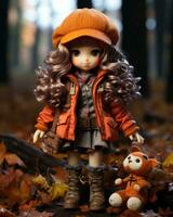 a imagem do uma boneca vestindo a laranja Jaqueta e chuteiras generativo ai foto