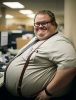 uma gordo homem dentro a escritório generativo ai foto