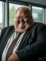 uma gordo homem vestindo uma terno e gravata generativo ai foto