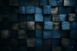 uma Sombrio azul parede com muitos blocos dentro isto generativo ai foto