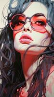 uma digital pintura do uma mulher vestindo vermelho óculos generativo ai foto