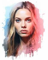 uma digital pintura do uma mulher com azul olhos generativo ai foto