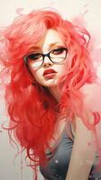 uma digital pintura do uma mulher com vermelho cabelo e óculos generativo ai foto