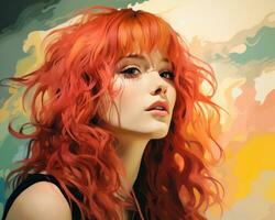 uma digital pintura do uma mulher com vermelho cabelo generativo ai foto