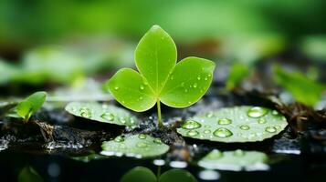 uma verde folha senta em topo do água gotas generativo ai foto