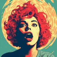 uma pop arte estilo ilustração do uma mulher com vermelho cabelo generativo ai foto