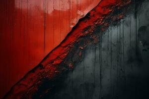 uma vermelho e Preto pintado parede com uma vermelho listra generativo ai foto