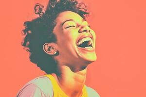 uma mulher rindo com dela boca aberto generativo ai foto