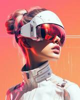 uma mulher vestindo uma futurista capacete e oculos de sol generativo ai foto