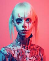 uma mulher com Maquiagem e sangue em dela face generativo ai foto