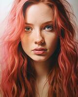 uma mulher com vermelho cabelo e sardas generativo ai foto