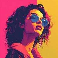 uma mulher com oculos de sol em uma colorida fundo generativo ai foto