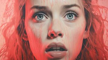 uma mulher com molhado cabelo e sangue em dela face generativo ai foto
