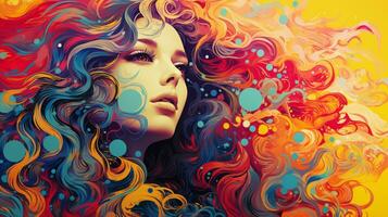 a artístico pintura do uma mulher com colorida cabelo generativo ai foto
