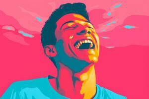 a ilustração do uma homem rindo com dele boca aberto generativo ai foto