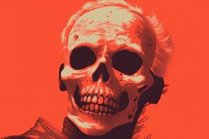 a ilustração do uma homem com uma crânio em a laranja fundo generativo ai foto
