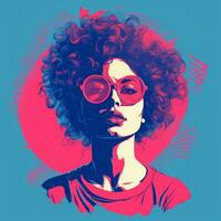 a ilustração do uma mulher com grande encaracolado cabelo e oculos de sol generativo ai foto