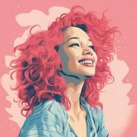 a ilustração do uma mulher com Rosa cabelo generativo ai foto