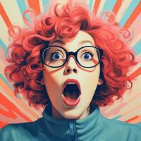 a ilustração do uma mulher com vermelho cabelo e óculos generativo ai foto