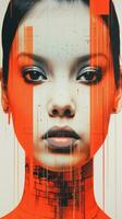 a imagem do uma mulher face com vermelho e laranja linhas generativo ai foto