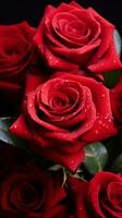 uma ramalhete do vermelho rosas com água gotas generativo ai foto