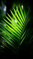 uma fechar acima do uma verde Palma folha generativo ai foto