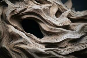 uma fechar acima do uma madeira escultura com uma orifício dentro isto generativo ai foto
